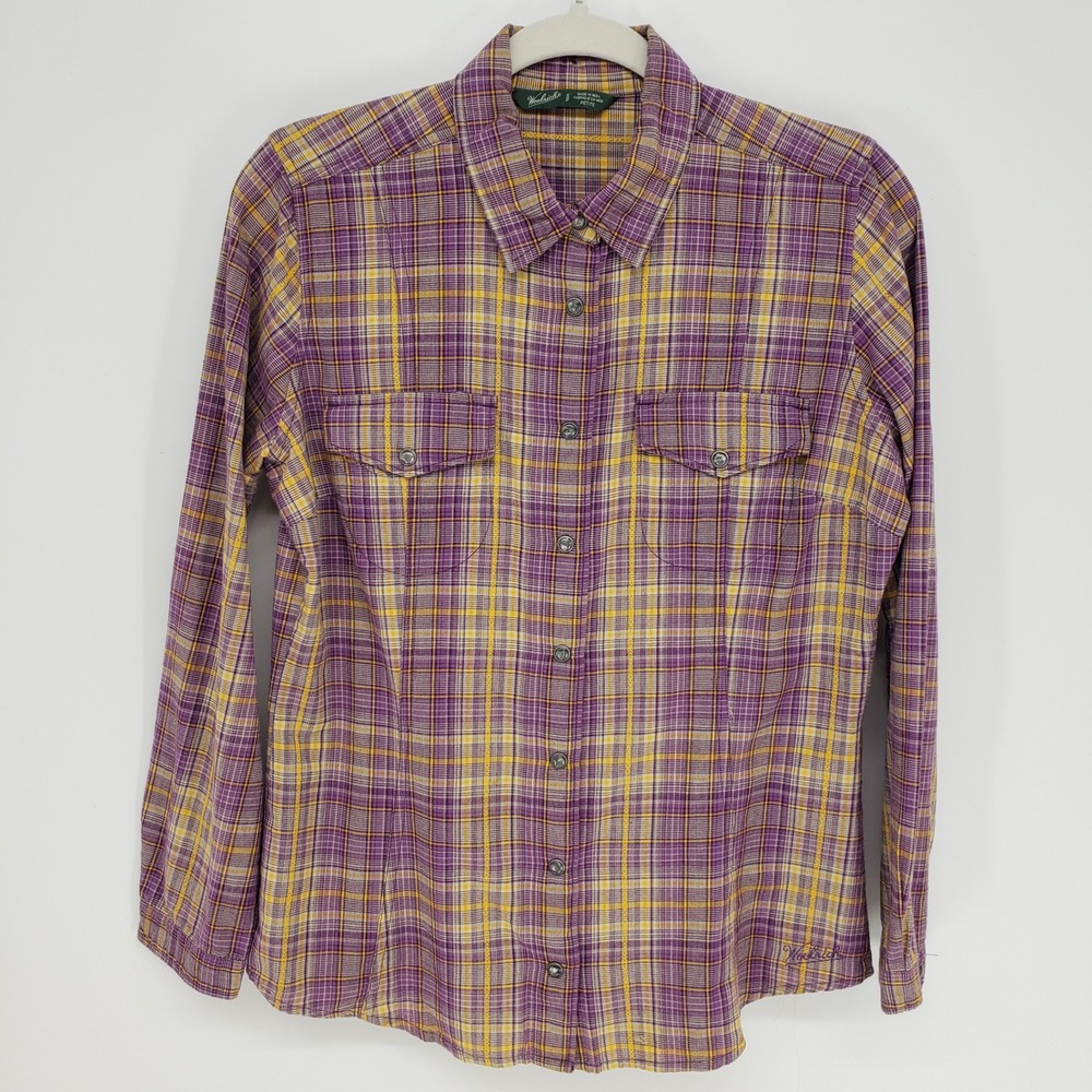 Woolrich Plaid Button Down Shirt Women SP Small Petite Purple Cotton Long Sleeve